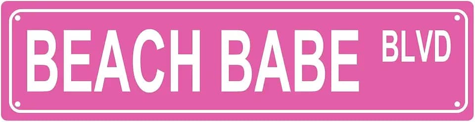 BEACH BABE BLVD GIRLS WOMEN Metal Tin Street Sign Bar Cafe Garage Cave Home Room Wall Bathroom Farmhouse Garden Porch Patio Decor, 16 x 4 Inch