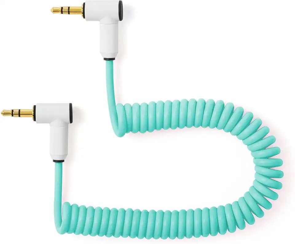 MyVolts Candycord Korg Volca/Pocket Operator Special Audio Cable, Angled mini Jack to Angled mini Jack, Curly 20cm to 30cm, Mint Green Colour