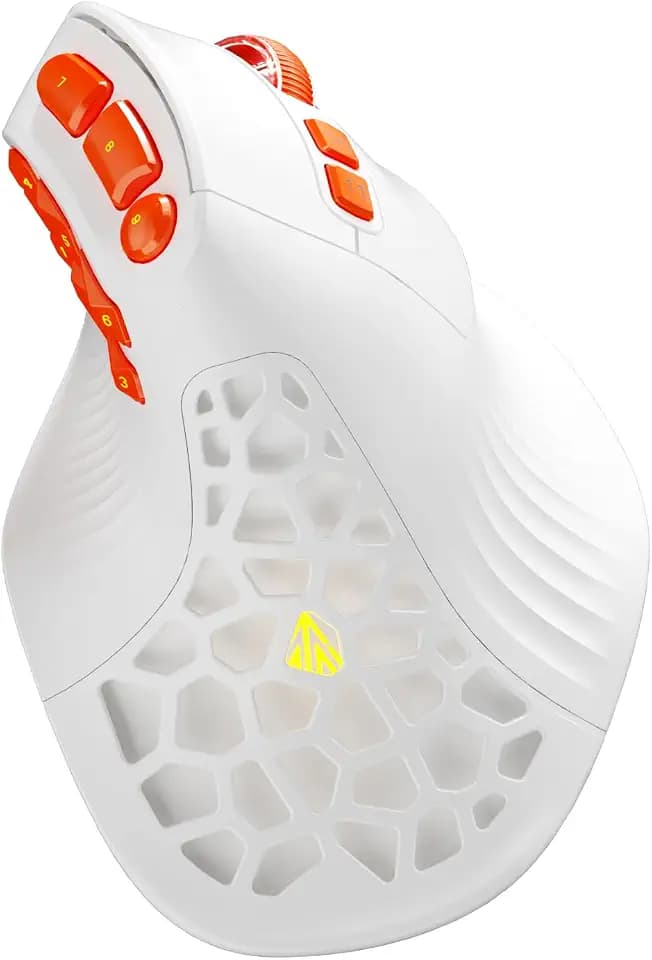 SOLAKAKA E9 PRO Vertical MMO Gaming Mouse - Ergonomic Wireless Mouse with 10 Side Buttons,PAW3395 36000 DPI Sensor,45°Grip,Tri-Mode 2.4G/BT/Wired, RGB,1000mAh Rechargeable Mouse for PC/Mac - White