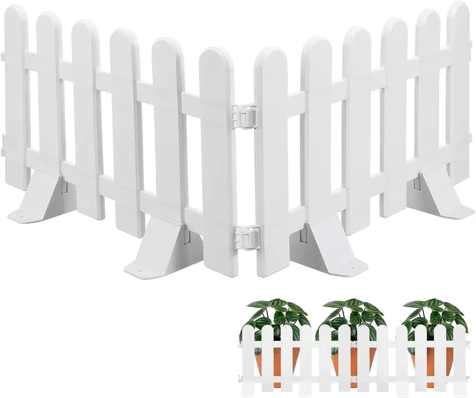 Toddmomy 2pcs Plastic Fence Decoration Courtyard Garden Fence White Picket with 4 Base Grass Lawn Edgings Flowerbeds Plant Borders Landscape Path Panel White, 20 x 12 inch