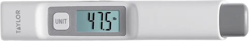 Taylor Kinetic Powered Digital Luggage Scale, 110 lb Capacity, No Batteries Required, Lightweight Travel Scale with Durable Nylon Strap and Clip, Portable Suitcase Weight Checker for Travelers, White
