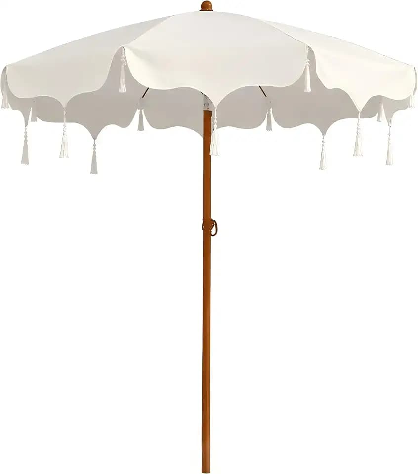 6.5FT Boho Fringe Patio Umbrella, Mediterranean Wedding Umbrella