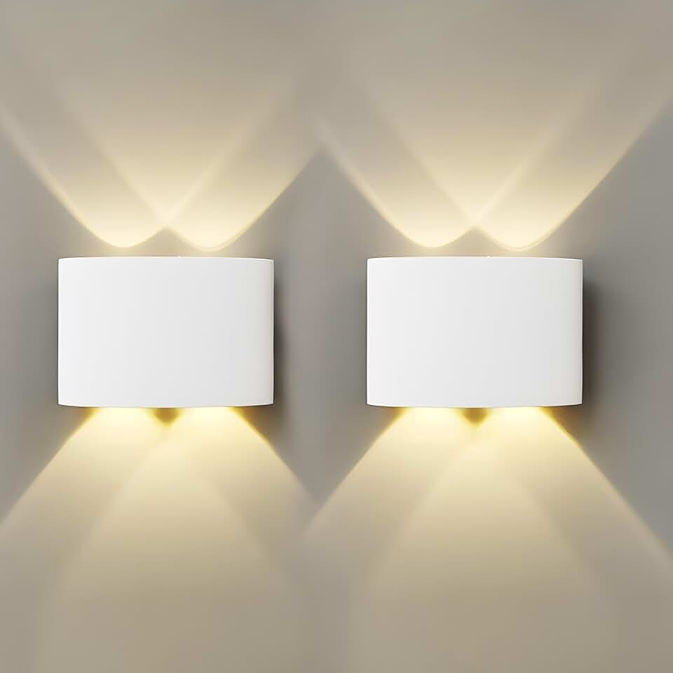 Wandleuchte Innen 2 Stück 8W Wandlampe LED Außenleuchte Up and Down Leuchten Warmweiß 2800-3200K Außenleuchte Wasserdicht IP66 für den Innen- und Außenbereich Weiß