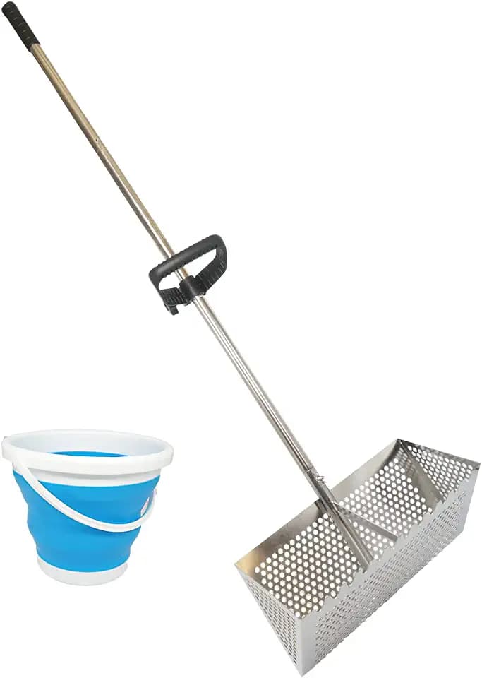 Sand Flea Rake, 47" Detachable Stainless Steel Beach Sifter & Bucket
