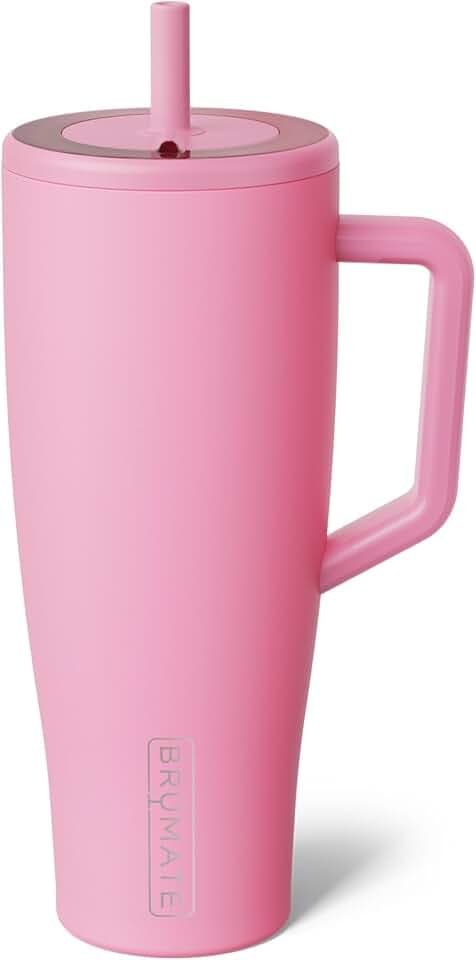 BrüMate Era 40 oz Tumbler with Handle and Straw | 100% Leakproof Insulated Water Bottle Tumbler with Lid and Flexible SoftSip Straw | Made of Stainless Steel | Cup Holder Friendly | 40oz (Primrose)