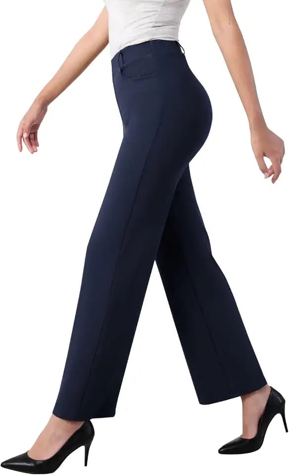 Womens Wide Leg Dress Pants Stretch Work Slacks with Pockets