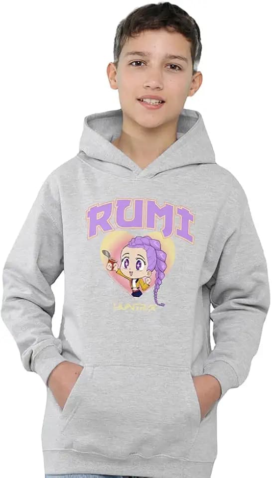 Kpop Demon Hunters Huntrix Rumi Collegic Youth Kids Boy/Girls Pull-Over Hoodie T Shirt, Heather Grey, 5-6
