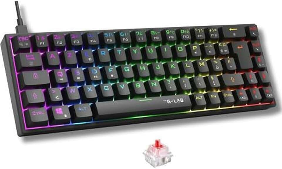 The G-Lab Keyz Titanium, mechanische Tastatur, 65% QWERTY, USB, Gaming-Tastatur mit rotem Switch, anpassbar, Anti-Ghosting, programmierbare Makros, für PC, PS4, PS5, Xbox, Schwarz