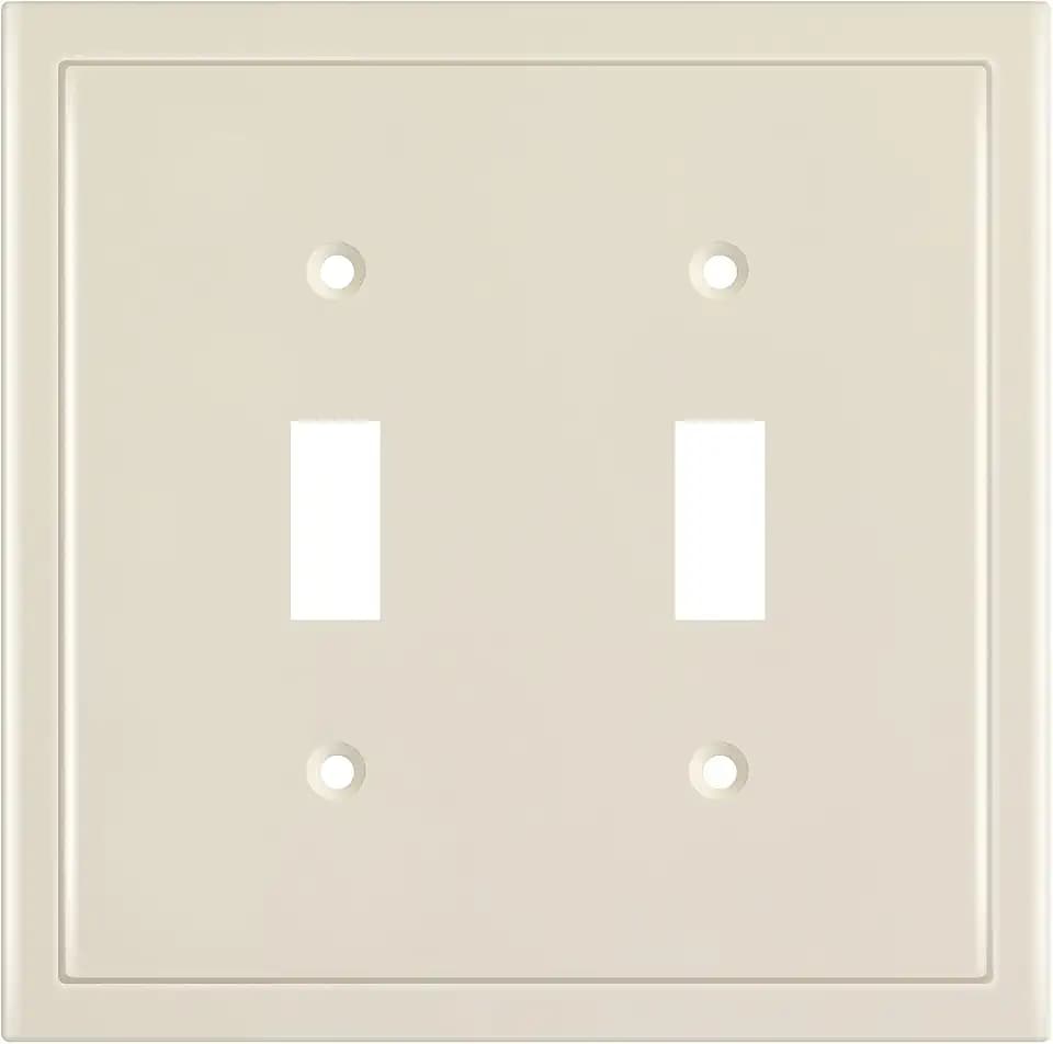 Henne Bery Modern Edge Decorative Wall Plate Switch Plate Outlet Cover, Durable Solid Zinc Alloy (Double Toggle, Light Almond)