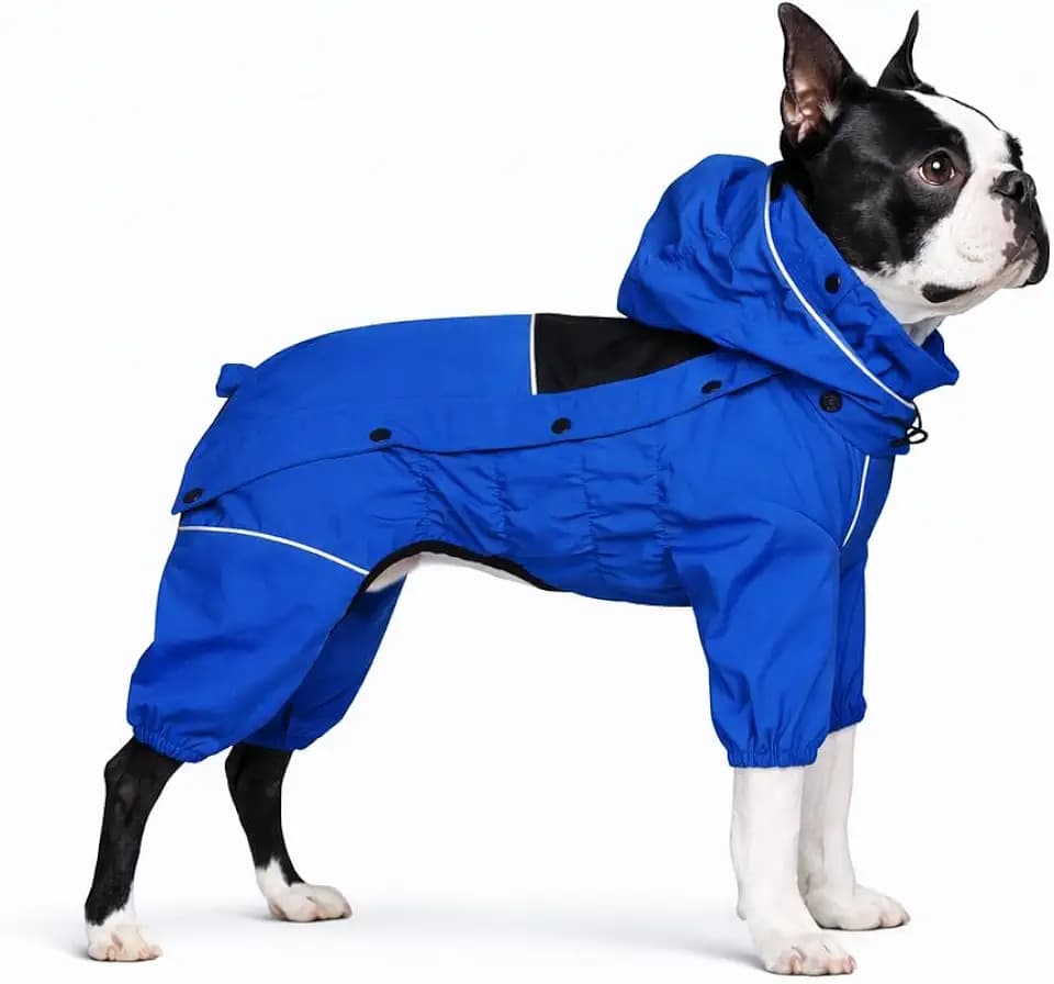 LOVELONGLONG Waterproof Dog Raincoat with Removable Hood – Outdoor Full Body Dog Jacket, Windproof Snowproof Shell Suit – All Season Pet Rain Gear Blue XL