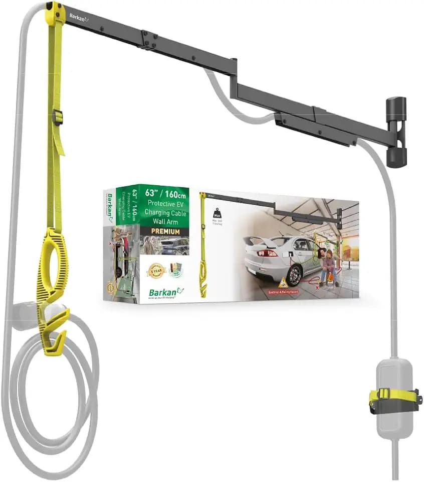 Barkan 160cm Lange EV Ladekabel Wandhalterung arm, 5 Jahre Garantie, Draußen/Outdoor Wetterfest und wasserdicht, für E Auto EV/PHEV/Elektroauto Kabel