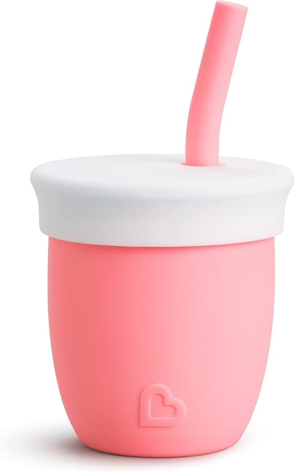 Munchkin Straw Cup with Removable Lid, for Babies and Toddlers 6 Months and Up, 4 Ounce, Silicone, Coral/Pink