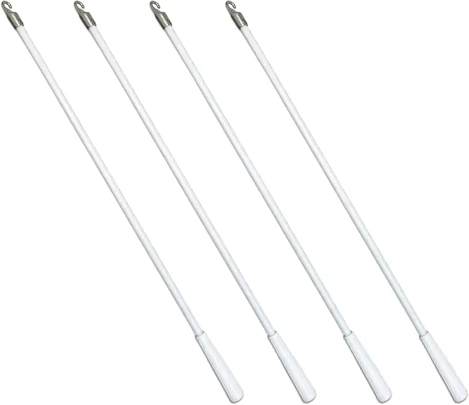 INCAUCA 43 cm Fiberglas-Jalousienstab mit Metallhaken, vertikaler Jalousien-Stab Ersatz, Jalousien-Neigungsstab, Fenster-Jalousien-Stab Ersatz, Jalousien-Drehstangen-Steuerung, Weiß, 4 Stück