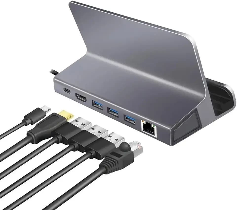 USB 3.2 Gen1 Dockingstation 6-Port mit USB PD (PowerDelivery 100W) aus Aluminium, Halterung für Tablets, Smartphones und Controller