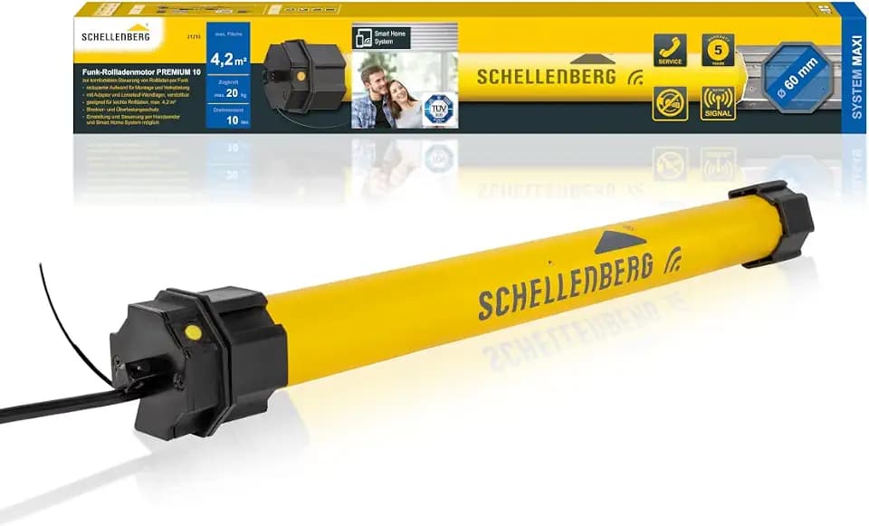 Schellenberg 21210 Rolladenmotor mit Funk neue Generation, 10 Nm, bis 4,2 m² Fläche, Funk Endlageneinstellung, für 60 mm Welle, 868,4 MHz Frequenz