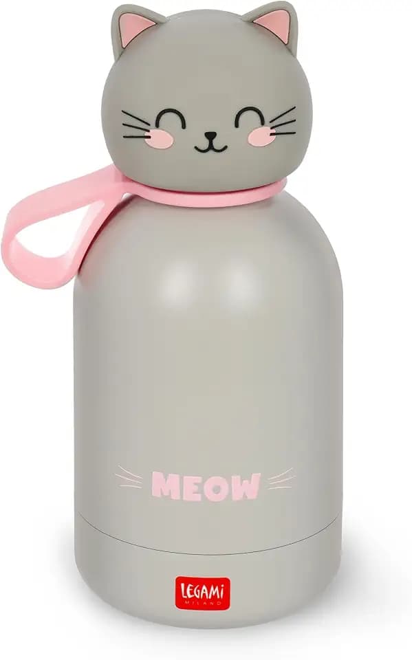 LEGAMI - Hot&Cold BFF Kinder-Wasserflasche, Kitty-Motiv, doppellagig aus 18/8 Edelstahl mit luftdichtem Verschluss, hält 12 h heiß und 24 h kalt, Fassungsvermögen 310 ml