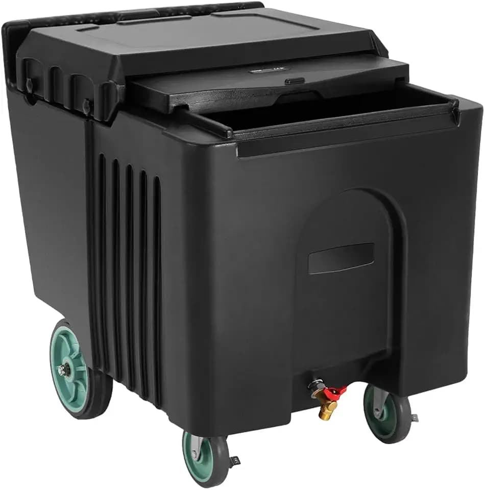 VEVOR Commercial Ice Bin, 125 lbs Portable Ice Caddy, Insulated Ice Carrier with 4 Wheels and Flip Lid, Large Ice Bin for Catering, Kitchens, Bistros, Restaurants, and Bars