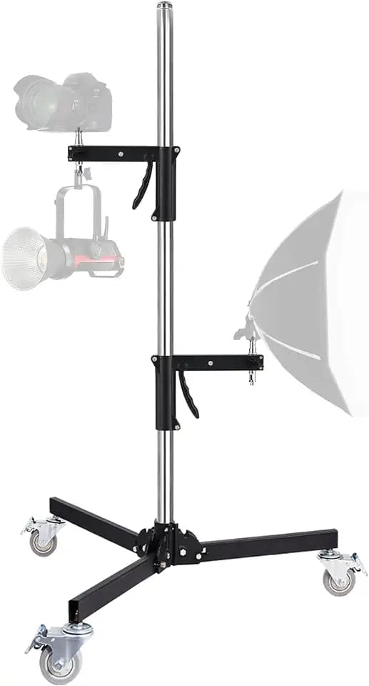 Heavy Duty Light Stand with Casters, Wheeled Photography Pistol Grip Stand with 2 Grips, 8.5FT Adjustable Steel Light Stand with 1/4" 3/8“ 5/8" Screw for Studio Camera, Monolight, Softbox, Umbrella