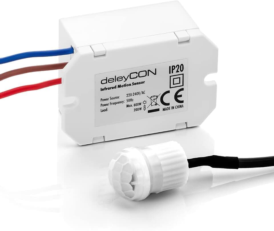 deleyCON Mini Infrarot Bewegungsmelder 360° 6m IP20, 1 Stück - Weiß | Innenbereich, Unterputz, Reichweite 6m bei 360°, Kleinstbauweise, fast unsichtbar
