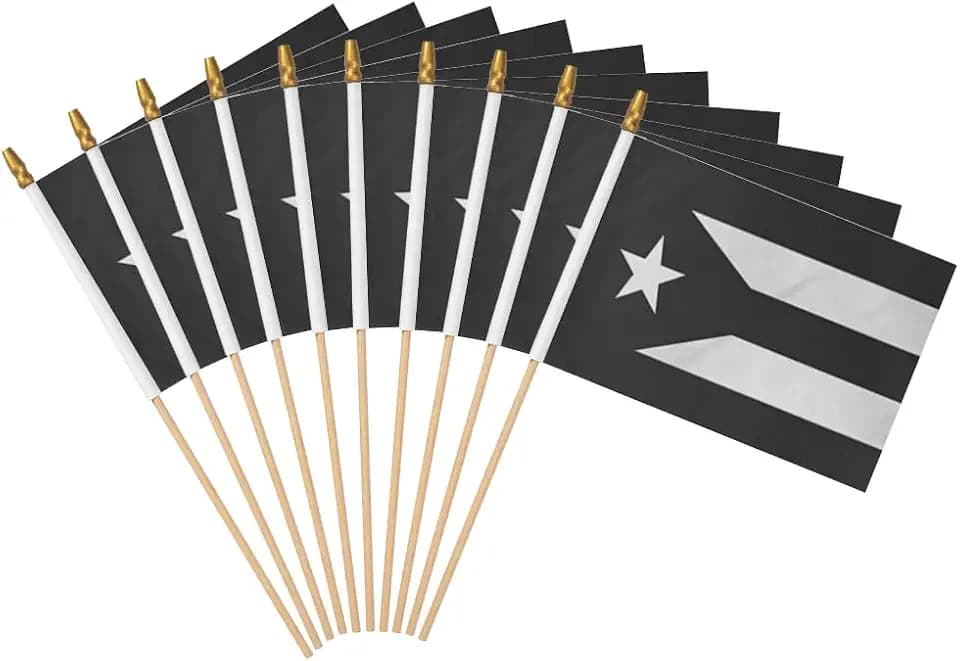 12 Pack Puerto Rico Black Handheld Stick Flag 5x8 Inch on Wood Stick Puerto Rican National Small Mini Handheld Flags,Party Decor Parades Festival Event Celebration.