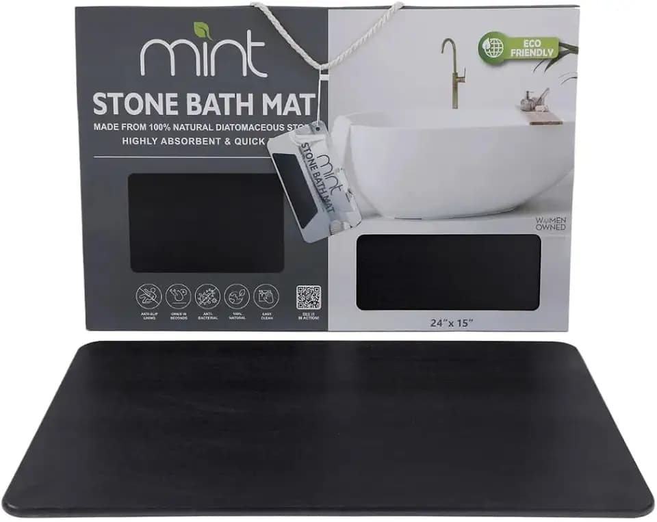 Richards Bath Mat Stone Bathroom Mat Quick Dry & Anti-Slip Diatomaceous Earth Bath Mat Eco-Friendly Design for Modern Bath Spaces (Black)