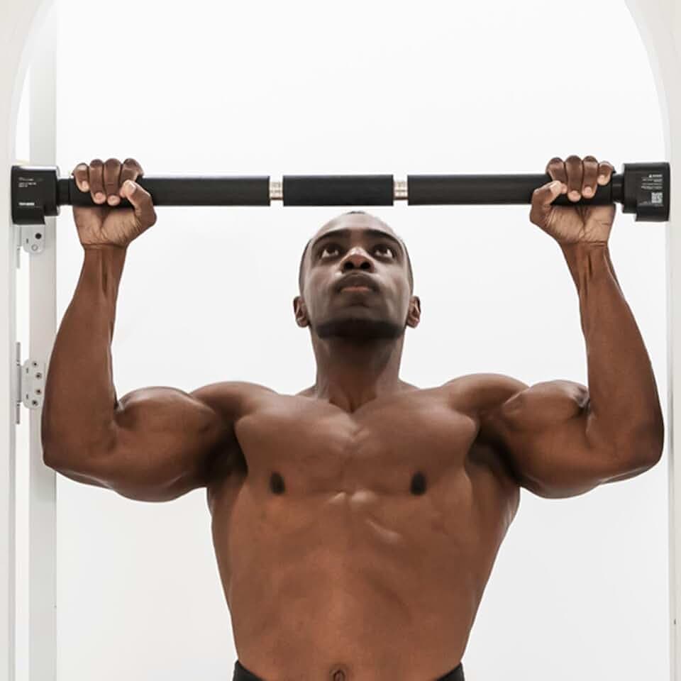 Doorway Pull Up Bar, Patented Flat Structure with Uninterrupted Full-Length Grip, Extra Wide 26.8–32.7", 573 lbs Capacity, Adjustable 31.8–36.6" Doorways, Tool-Free Installation