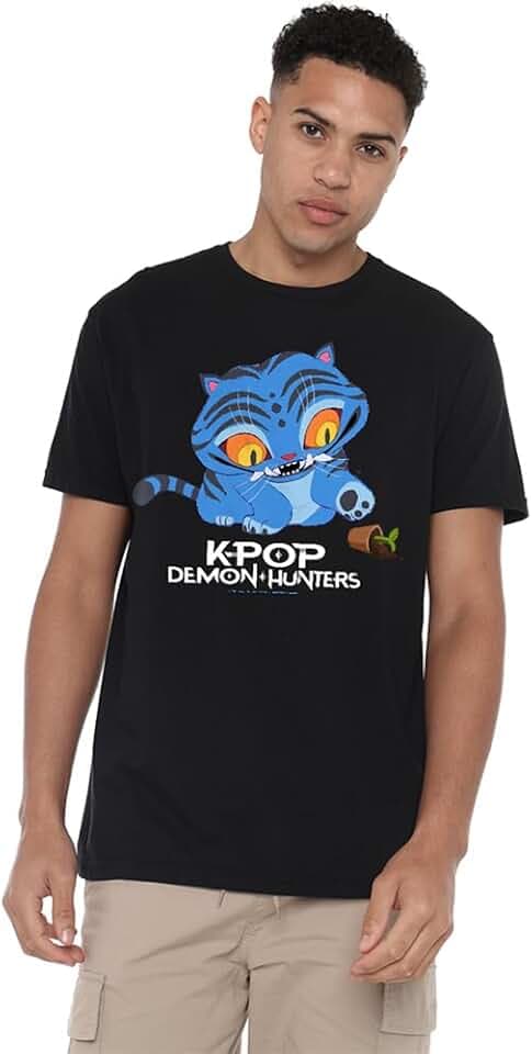 KPop Demon Hunters Unisex K-pop Demon Hunters-Cute Derpy Tiger Cartoon, Navy T-Shirt