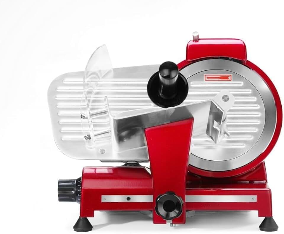 HENDI Aufschnittmaschine, Profi Line 220, Messerdurchmesser: 220mm, Allesschneider, Stufenlos einstellbare Schnittstärke (0-12mm), 220-240V/280W, 506x435x(H)347mm, Aluminium, Edelstahl, Rot