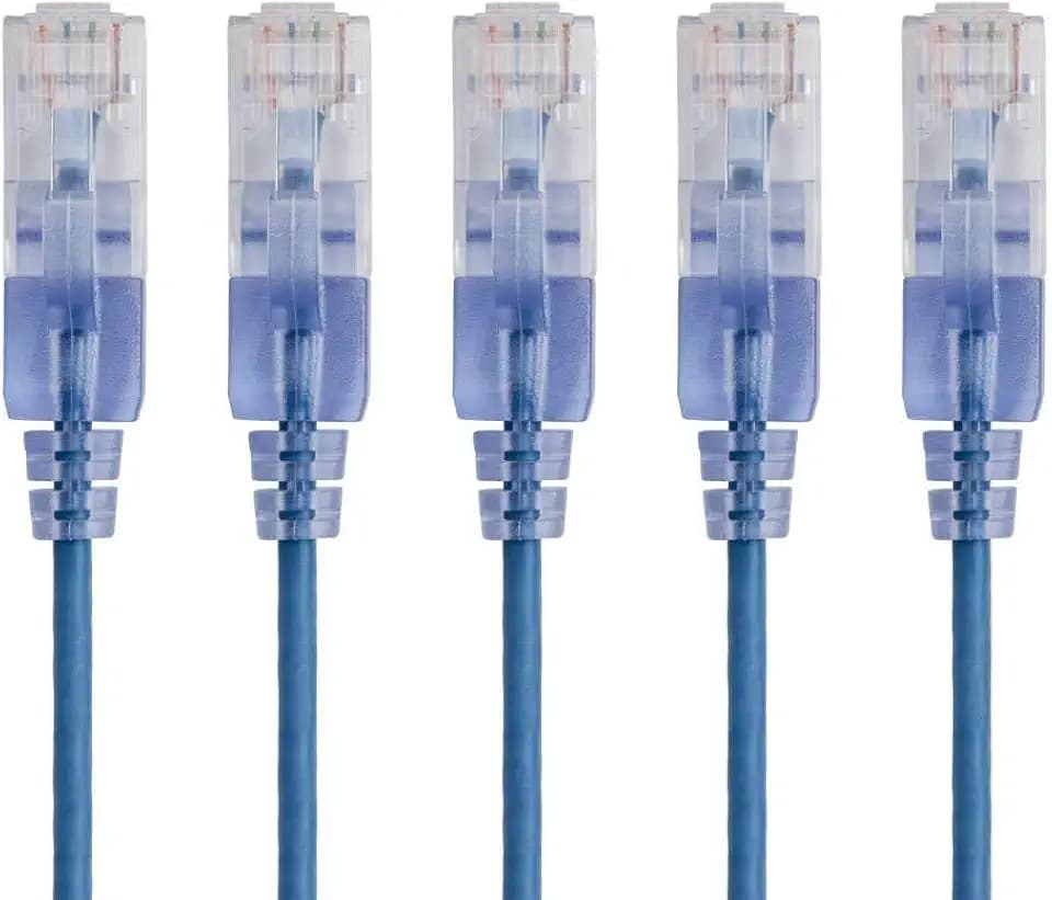 Monoprice - 129425 SlimRun Cat6A Ethernet Patch Cable - Snagless RJ45 UTP Pure Bare Copper Wire 10G 30AWG 2ft Blue 5-Pack
