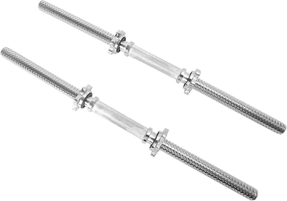 Threaded Dumbbell Rubber/Chrome Handles 1 Inch Pair, Adjustable Dumbbell Bar Handles, Fits Standard Weight Plates with 1” Diameter, for Gym Workouts, Exercise, Weightlifting, Sold in Pair