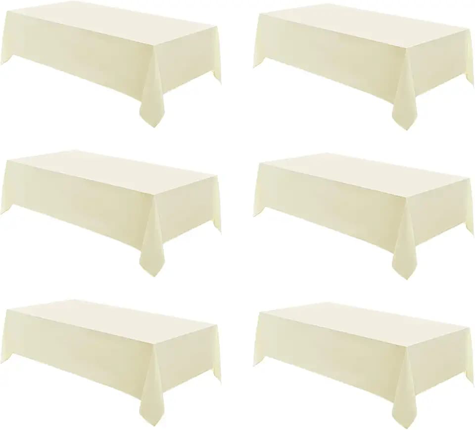 6 Pack Ivory Rectangle Tablecloths 90x132 Inch for 6ft Tables