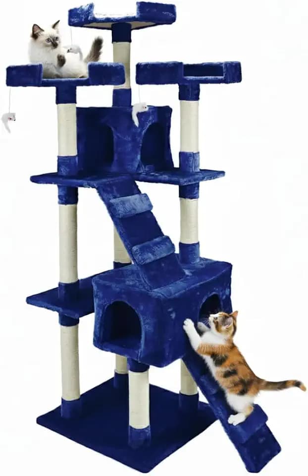 AQPET Kratzbaum XXL 170 cm für Katzen mit Höhle, multifunktionaler Spielbaum und Spielplatz, Farbe Blau