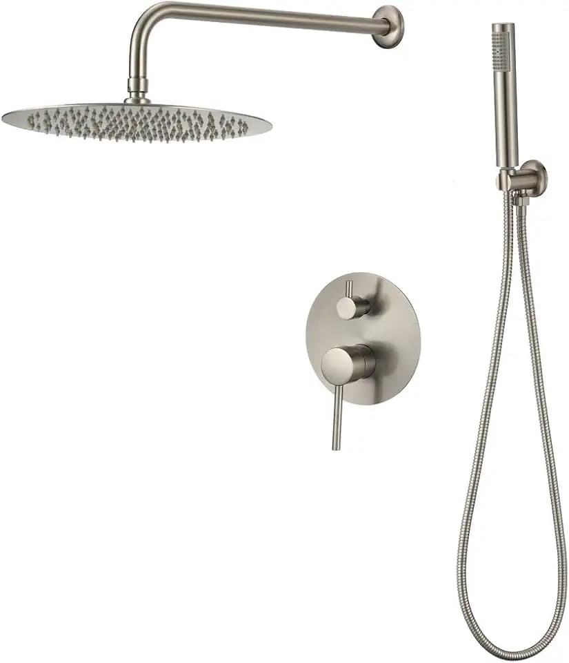 VALAZ Unterputz Duscharmatur Stahl Gebürstetem PVD-Schutz | Duschsystem mit Regendusche Regeneffekt | 2-Wege-Einhebeldusche, Edelstahl, Kopfbrause 25cm | Schnelle Wandmontage, Elegant, Jucar-serie