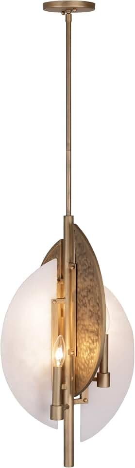 Minka Lavery 3461-788 Saint Martin Alabaster & Hammered Panels Pendant Ceiling Light, 4-Light 240 Total Watts, 27" H x 14" W, Ashen Gold