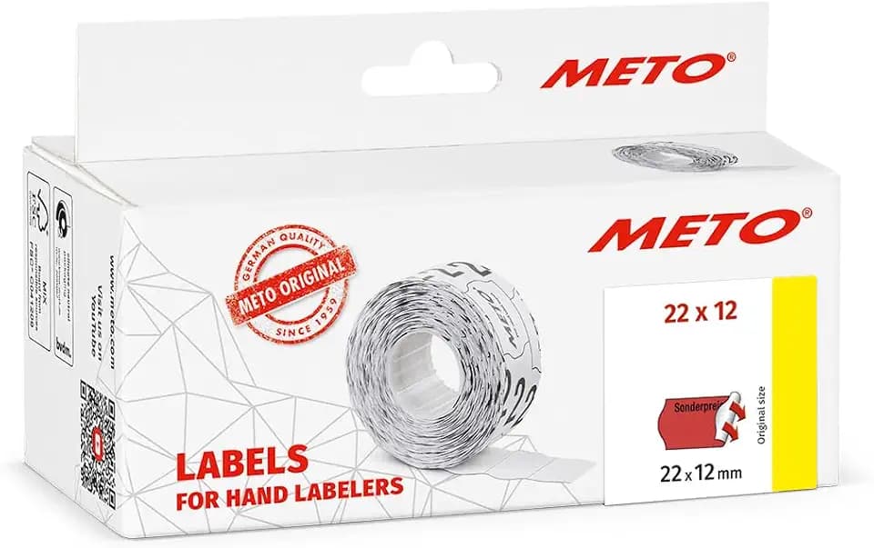 Original Meto Preisauszeichner Etiketten Vordruck « Sonderpreis » (22x12 mm, 1-zeilig, 6.000 Stück, fluor rot, permanent haftend)