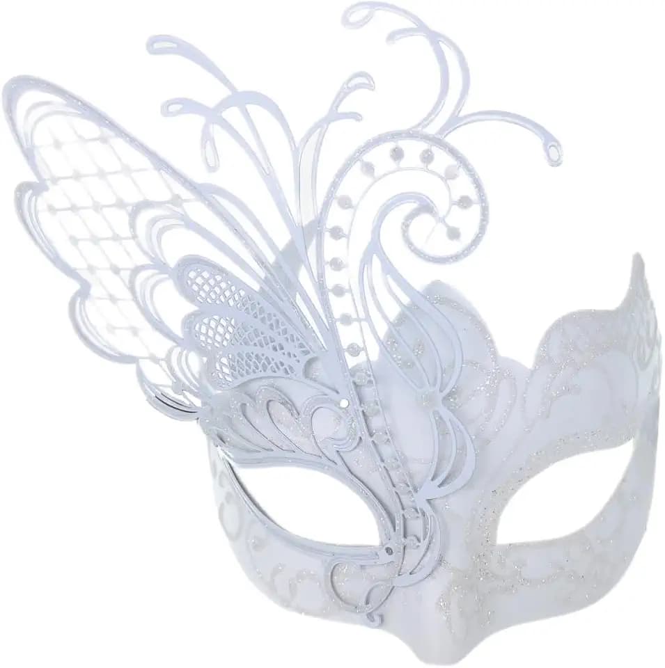 Ubauta Verschiedene Schmetterling Strass Metall venezianische Frauen Maske für Maskerade/Mardi Gras Party/Sexy Kostüm Ball/Hochzeit (weißer Schmetterling)