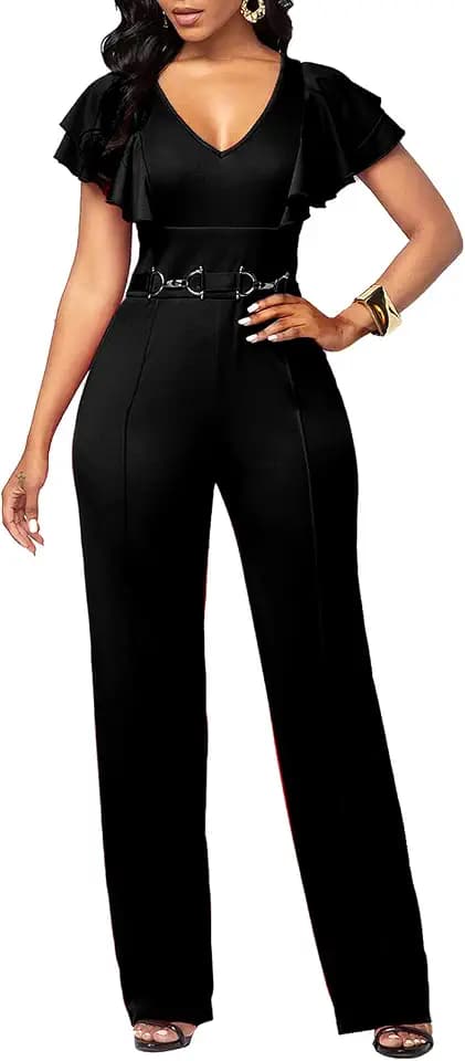BestGirl Women's Sexy Jumpsuits Floral Print V Neck Sleeveless Wide Leg Long Pants Romper