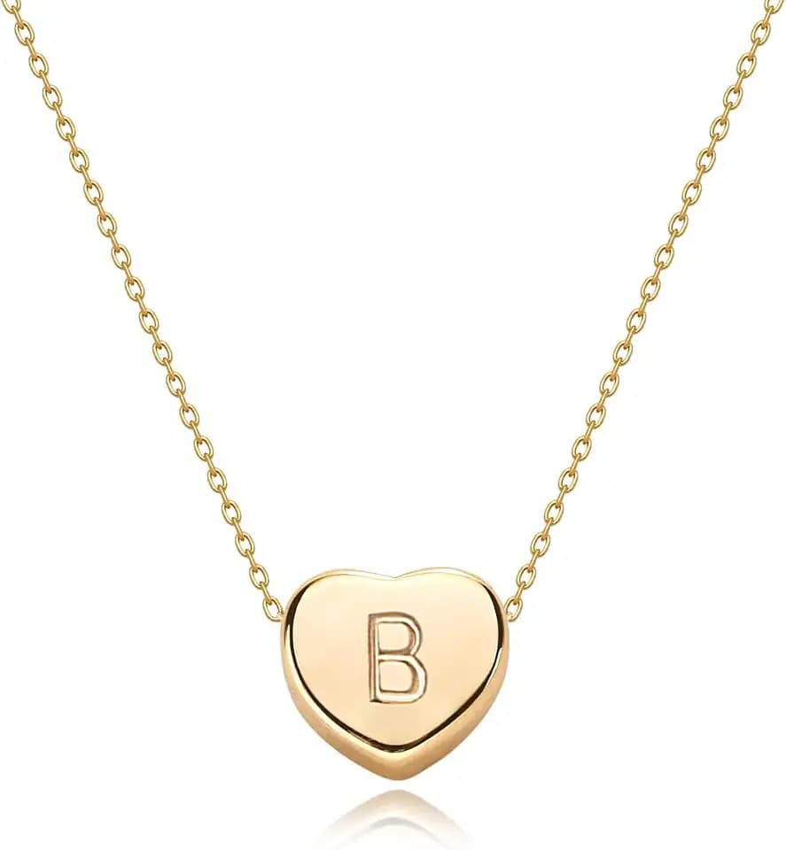 Fettero Tiny Gold Initial Heart Necklace-14K Gold Plated Handmade Dainty Letter Heart Necklace for Women Necklace Jewelry