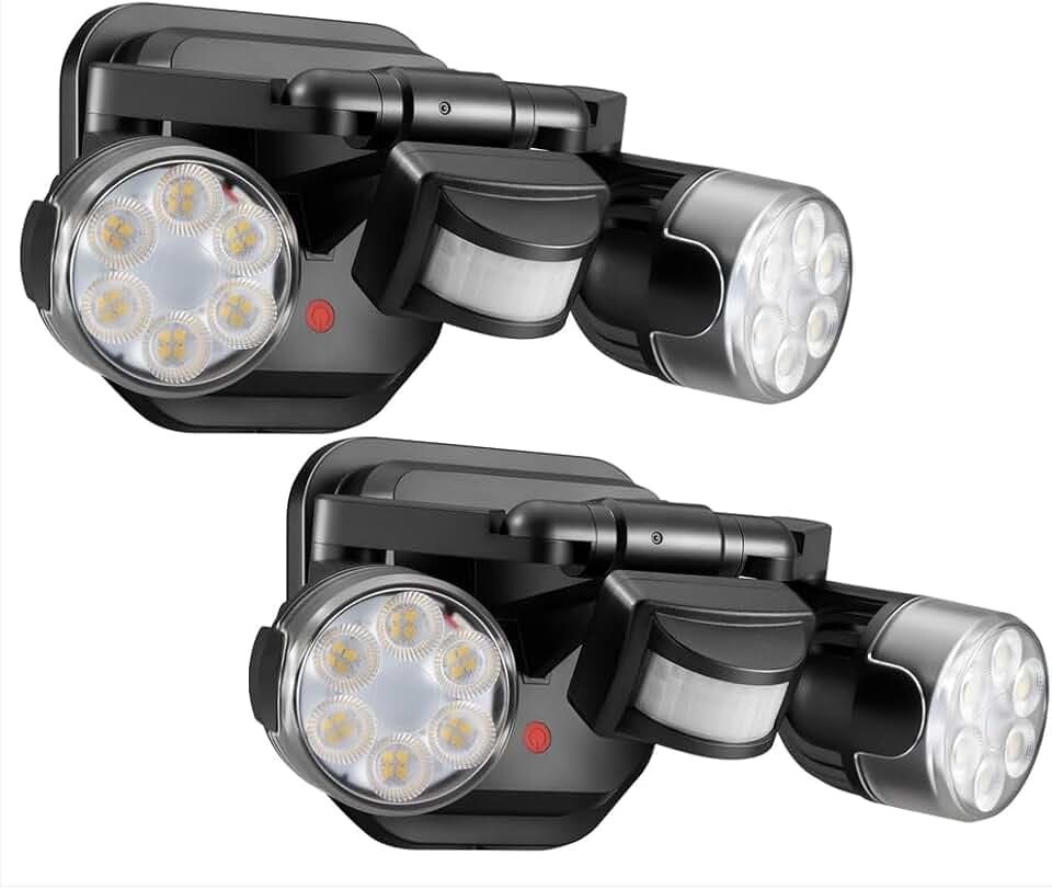 OREiN Motion Sensor Outdoor Security Lights, Dual-Head Adjustable LED Flood Lights, 3 Modes (Motion/Manual/Dusk to Dawn), 150W Equivalent, 5000K, IP65 Waterproof, Hardwired, Black (2 Pack)
