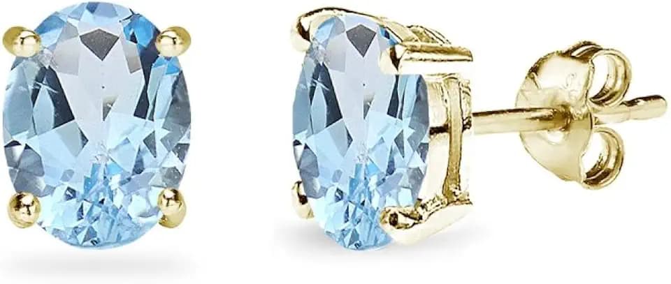 Gemstone Solitaire Oval Stud Earrings, Genuine 925 Sterling Silver