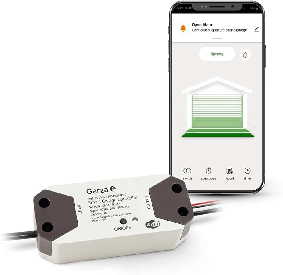 Garza - Intelligente Garagentorsteuerung, Wifi 2.4 Ghz, programmierbar, App und Alexa/Google Sprachsteuerung, weiß