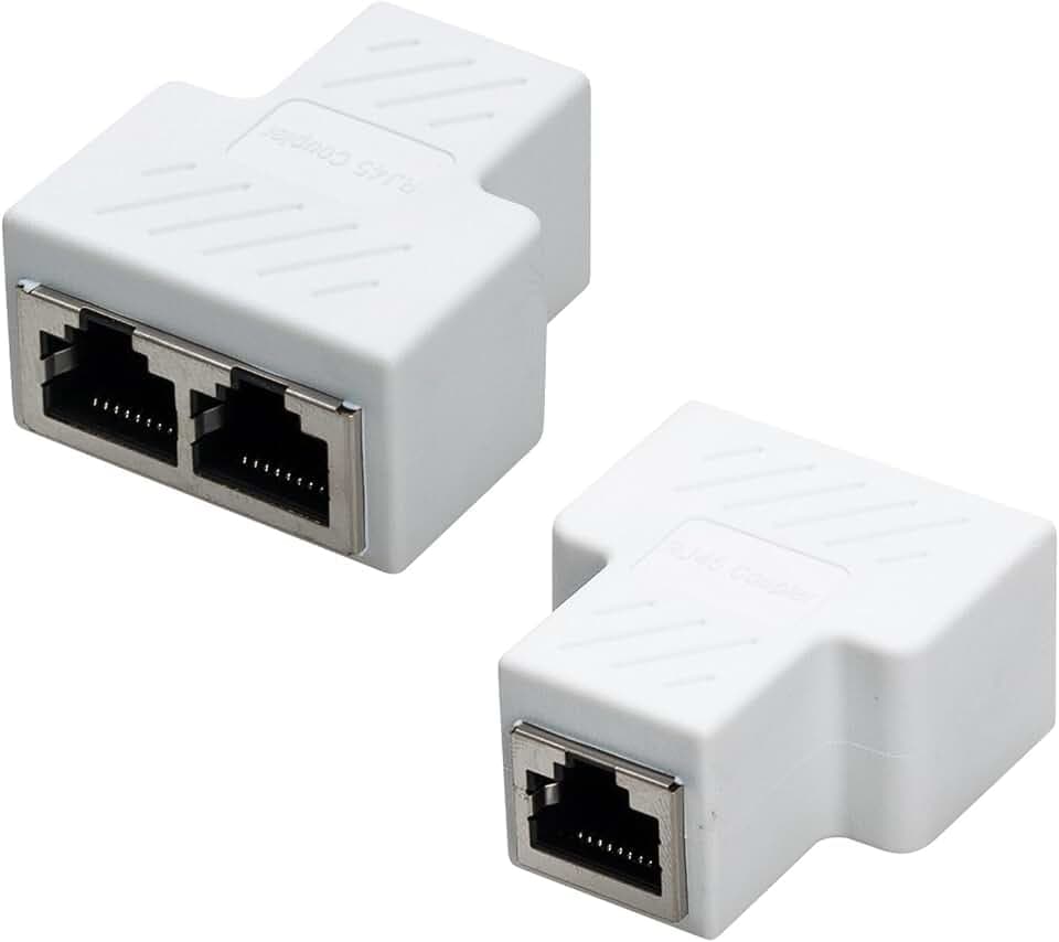 RJ45 Splitter Adapter Buchse, COVVY RJ45 Splitter Adapter 1 bis 2 Dual Female Port Cat 5/Cat 6 LAN Netzwerk Ethernet Splitter Connector (2 Pcs, Weiß)