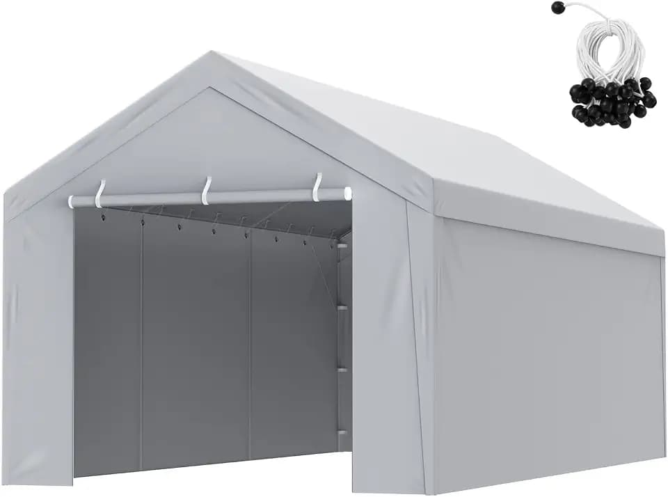 VEVOR Carport Replacement Canopy Cover Top + Side Wall 12 x 20 ft, Garage Tent Shelter Tarp Heavy-Duty Waterproof & UV Protected, Easy Installation with Ball Bungees,Grey (Frame Not Included)