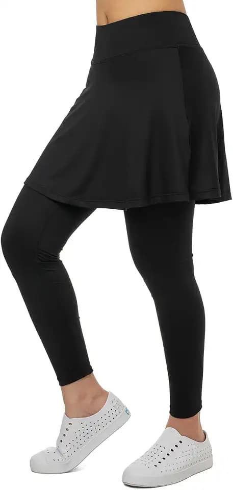 Xioker Women Skirted Full Length Leggings with Pockets,Tennis Skorts Skirts with Leggings Yoga Skorts