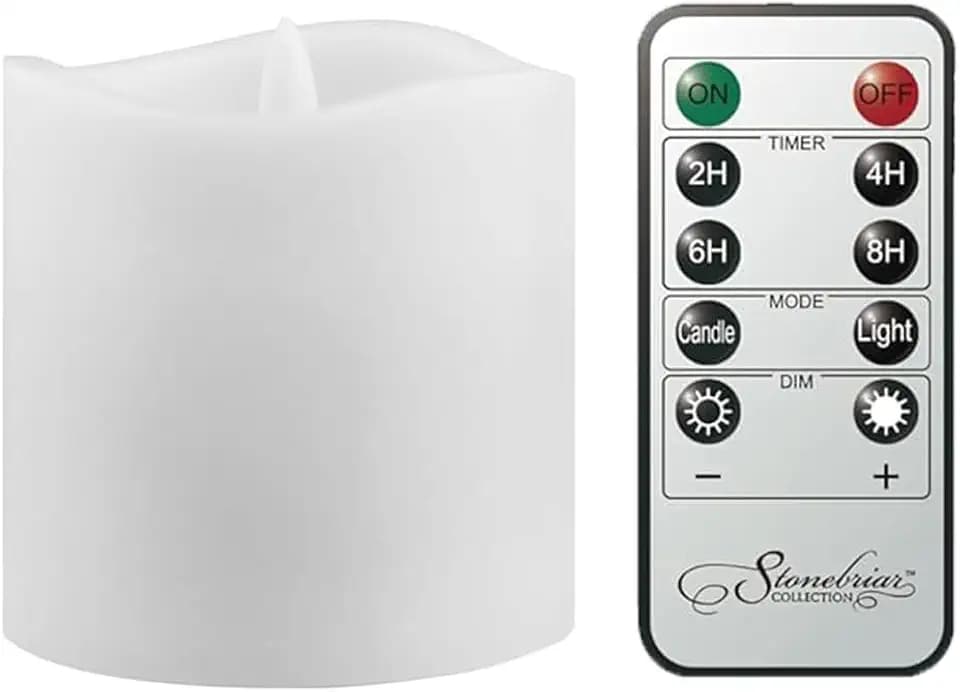Stonebriar LED Pillar Candles — Remote & Timer, Real Wax Flameless Candles for Home Décor, Weddings & Events, Pack of 6, White, 3" x 3"