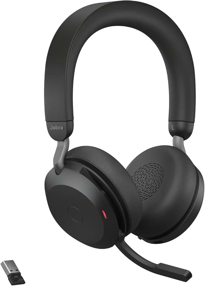 Jabra Evolve2 75 PC Wireless Headset with 8-Microphone Technology - Dual Foam Stereo Headphones with Advanced Active Noise Cancelling, USB-A Bluetooth Adapter and MS Teams-Compatibility - Black