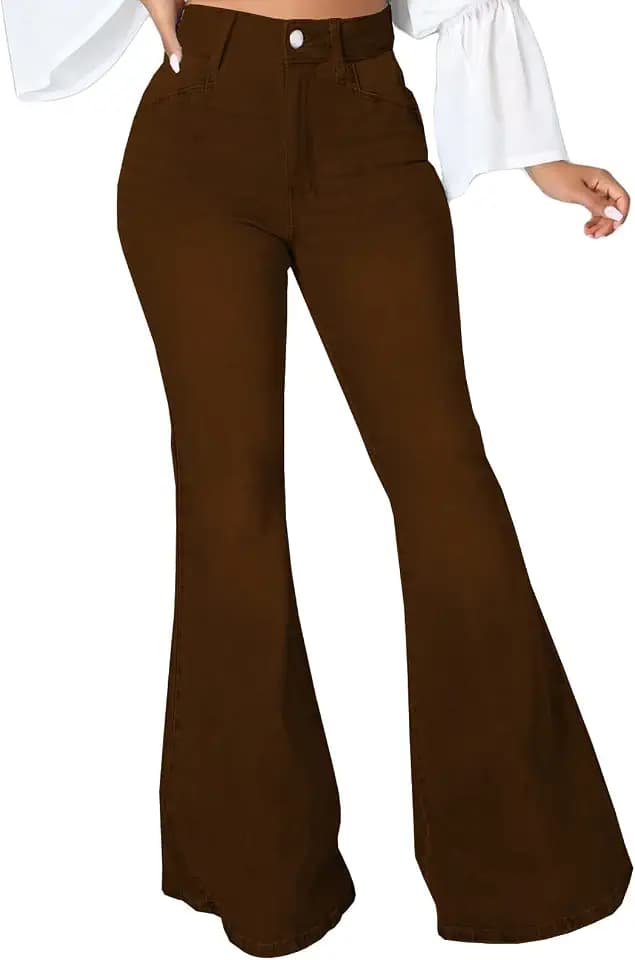 SeNight Women's Ripped High Waist Flared Jeans with Raw Hem