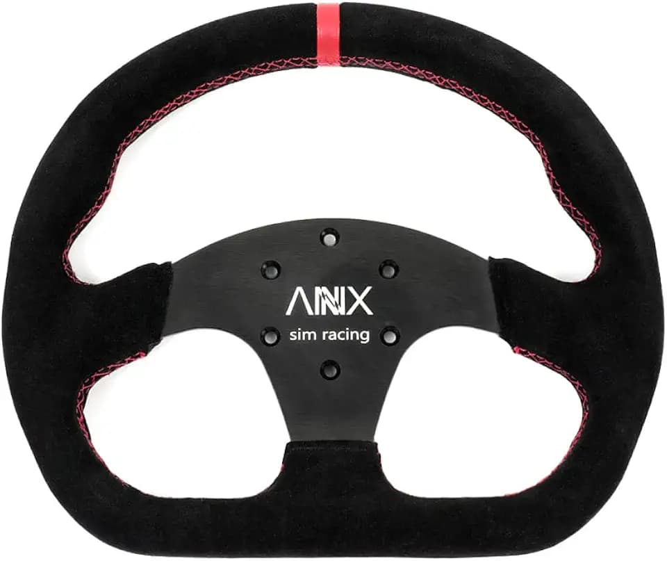 RASTP D-Shaped Racing Steering Wheel, 12.8"/325mm Suede Leather Race Style Sim Racing Steering Wheel(Black with Red Stitch)