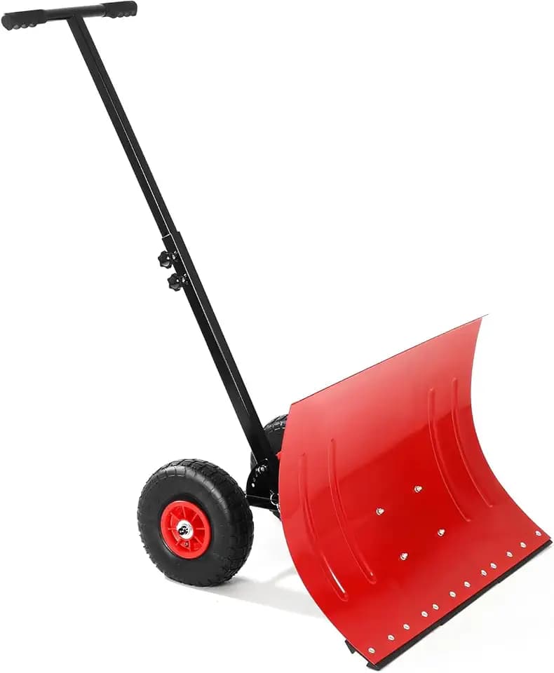 Snow Shovel for Driveway with Wheels, 29.1" W x 16.5" H, for Garden, Deck