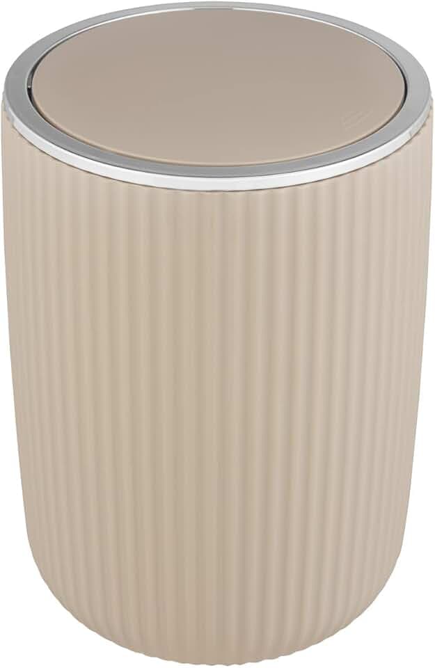 WENKO Schwingdeckeleimer Mod. Agropoli L Beige, 5,5 Liter, Badezimmer-Mülleimer mit Deckel, Abfalleimer aus hochwertigem Kunststoff mit strukturierter Oberfläche, Ø 19 x 27 cm